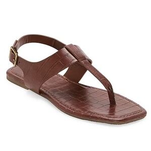 a.n.a Kate T-Strap Flat Sandals Cognac Croc Embossed Summer Casual Thong Size 11